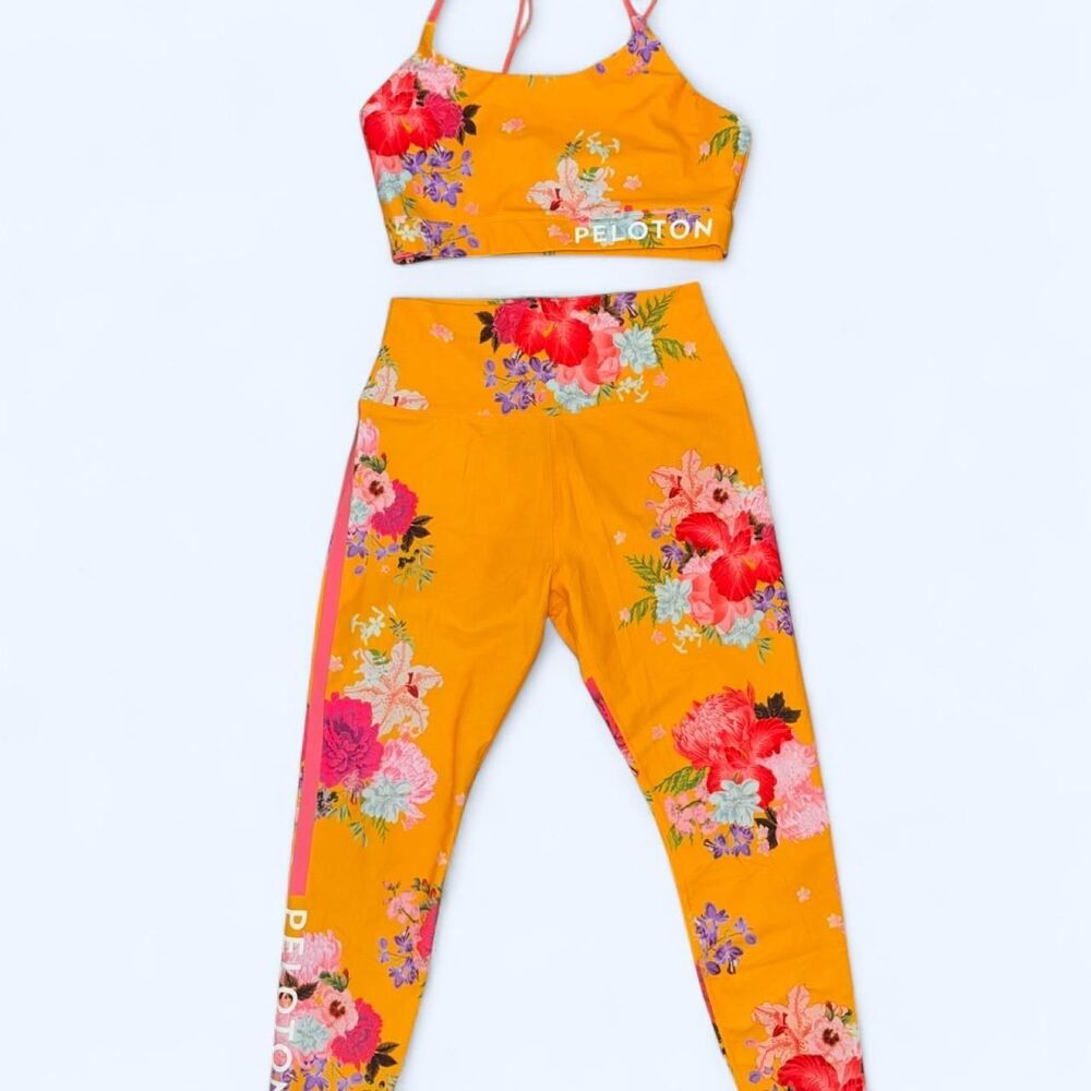 RARE Peloton Saffron Floral Leggings & Speed Up Bra Set XL APIHM